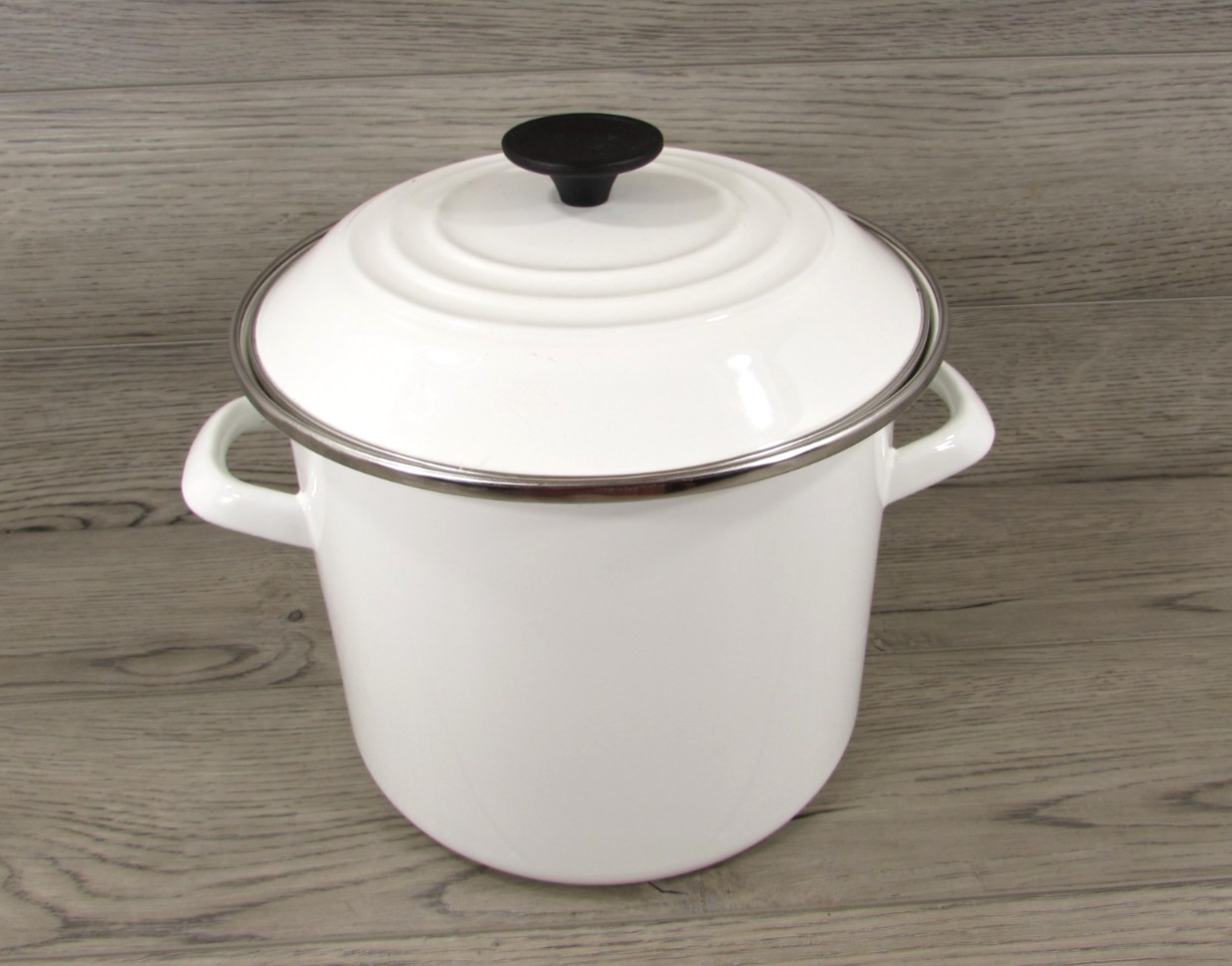 Le Creuset 10qt White Enamel Steel Stockpot with Lid, Double Handle