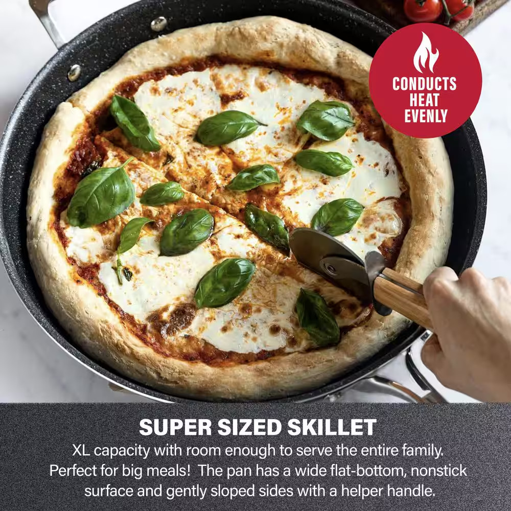 14 In. Aluminum Ultra-Durable Diamond Infused Family Skillet with Helper Handle