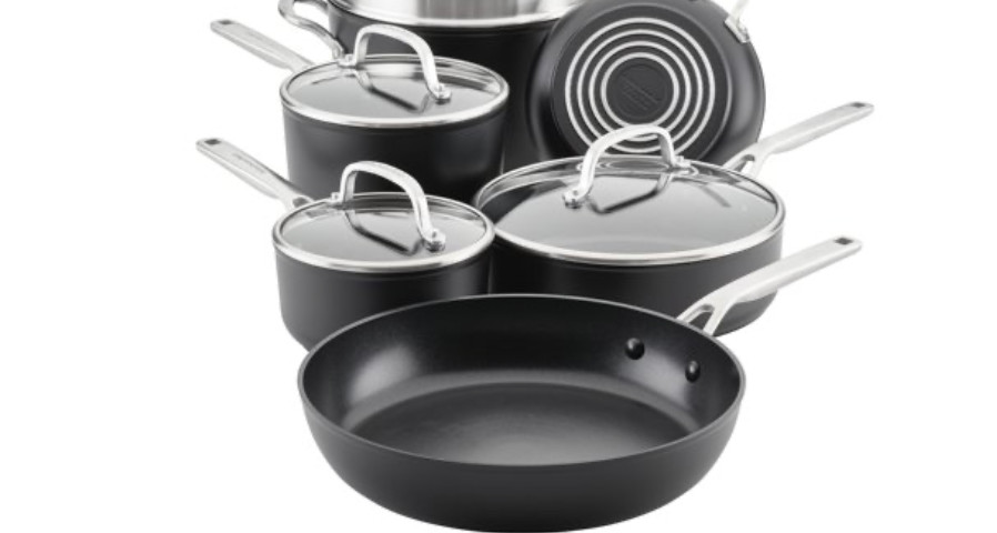 KitchenAid Hard-Anodized Induction Nonstick Cookware Set 9 Piece Matte DISPLAY