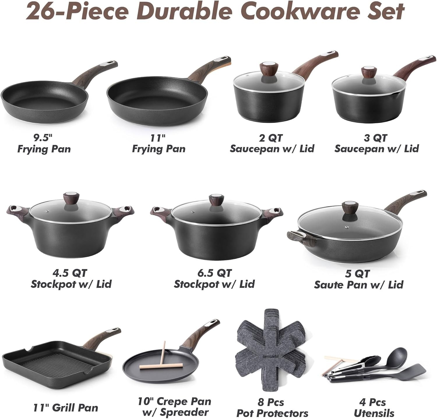 SENSARTE Pots and Pans Set Non stick, Non toxic Healthy Induction Cookware Sets,