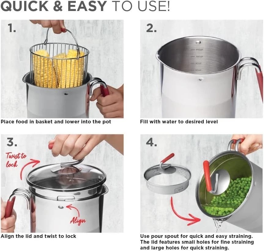 4th Burner Pot with Glass Lid and Steam basket 12 cup