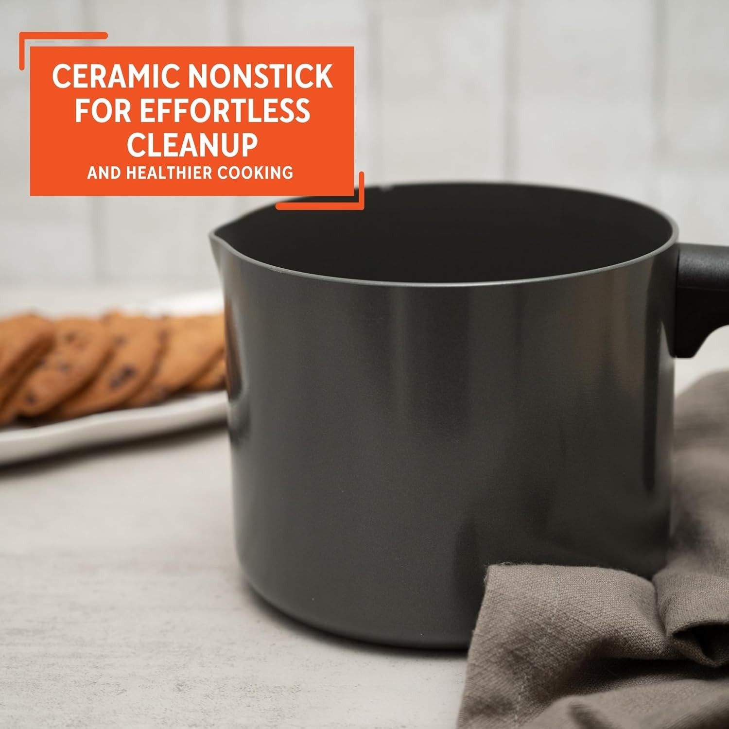 1.3 Qt Ceramic NonStick Milk Pot with Pour Spout – PFAS Free Aluminum Saucepan