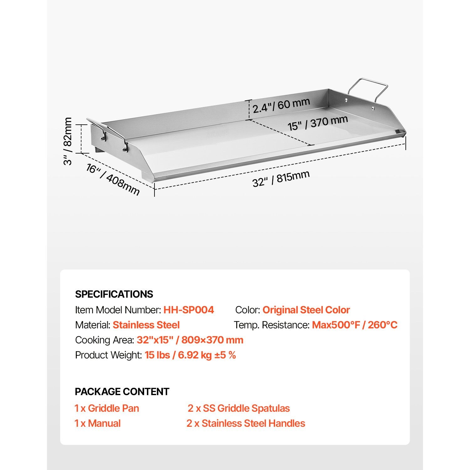 Stainless 32x16in Portable Griddle for Camping