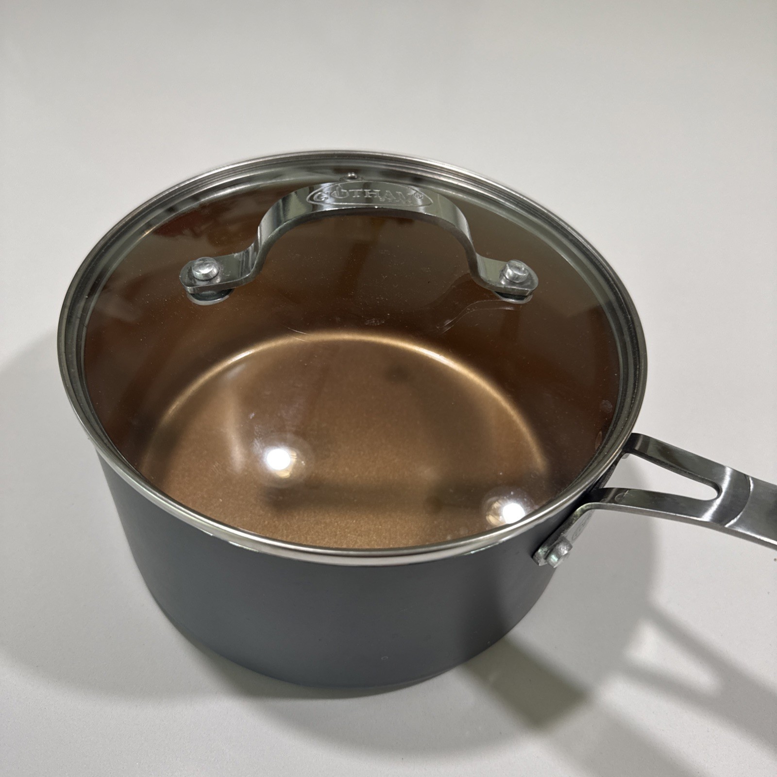 Gotham Steel Copper 2.5 Quart Sauce Pan Cooking Pot With Vented Glass Lid 2011C