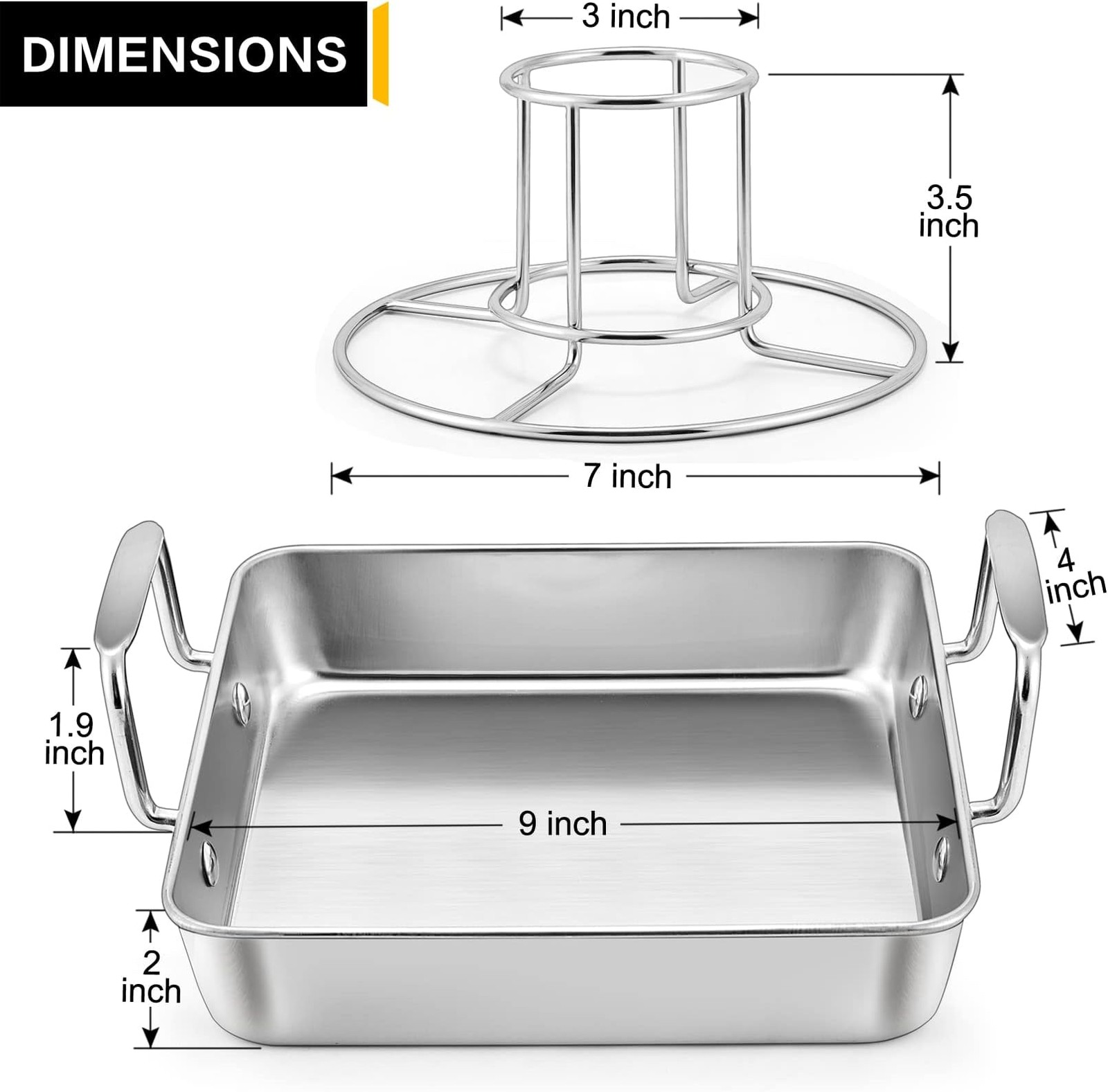 P&P CHEF Beer Can Chicken Holder with Roasting Pan Set, 9-inch Stainless Stee…