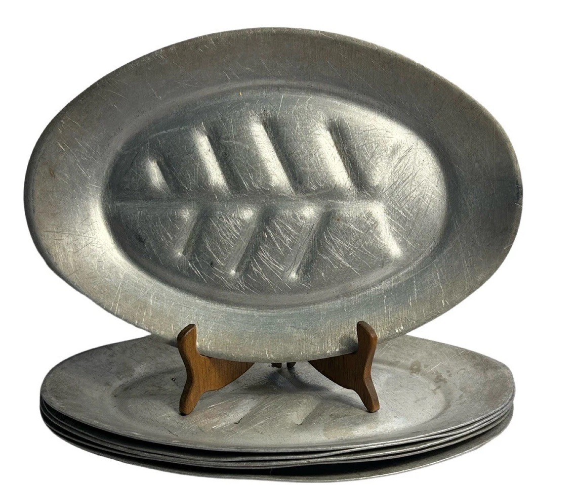 Vintage Aluminum Oval Fish Meat Platters 11.5” X 8” Made In Japan Set Of 6