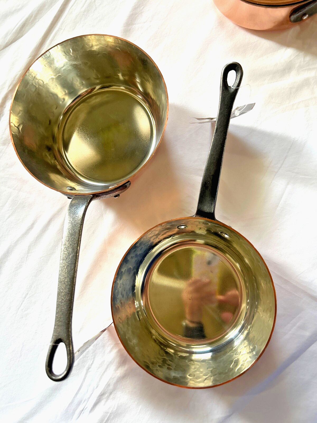 BAUMALU Copper 2 mm Saute Pans and Pots Mixed set of 3 Alsace France New