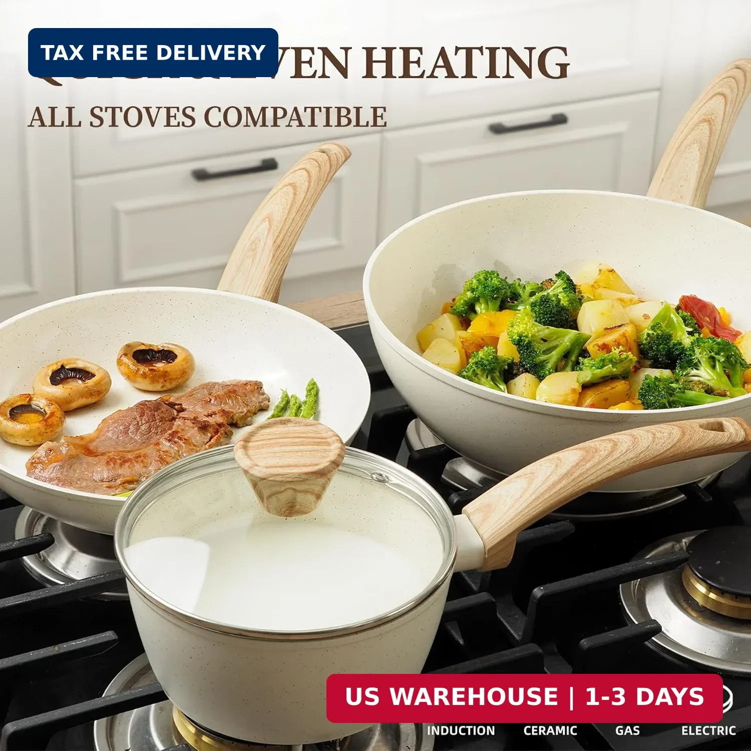 26Pcs Pots and Pans Nonstick Ceramic Cookware Set Nontoxic Kitchen Cooking Set w