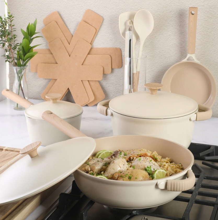 13-Piece Cast Aluminum Ceramic Nonstick Cookware Set with Utensils White