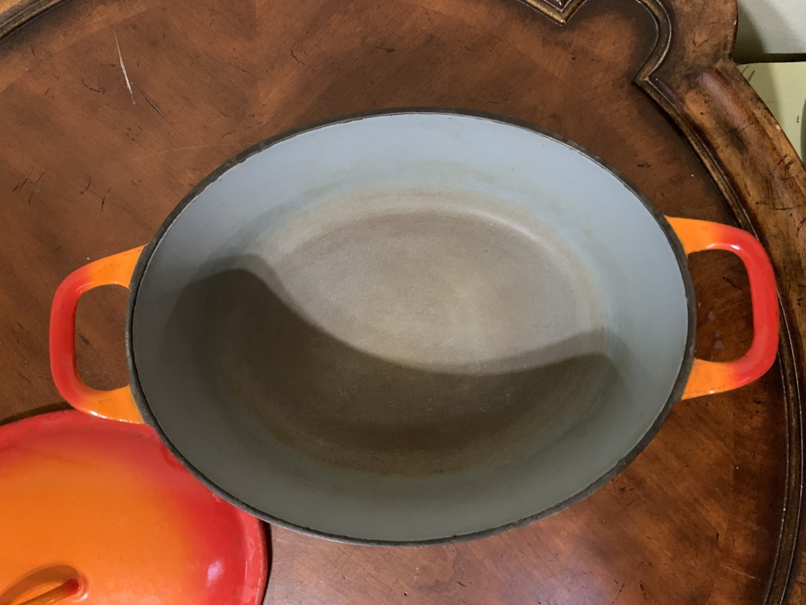 Descoware Cast Iron Enameled Flame Orange Oval Dutch Oven 4 qt Casserole Belgium