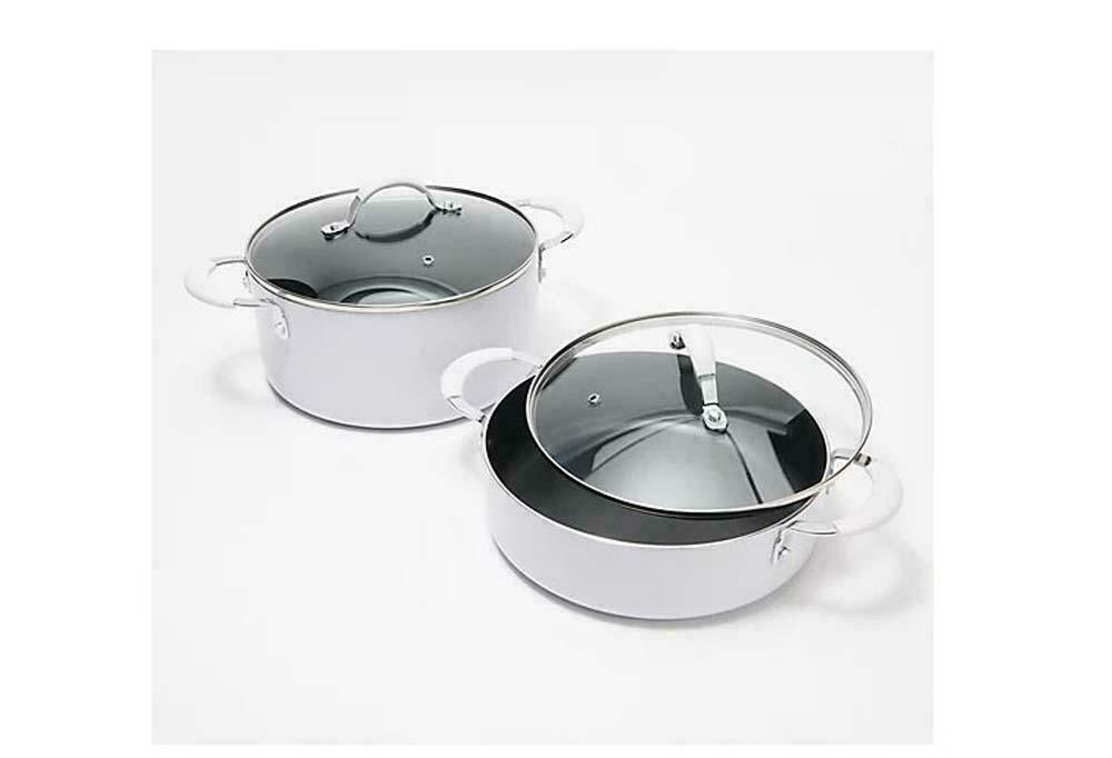 Goodful 4-Piece 3-qt and 5-qt Hammered Stock Pot Set Sea Salt Gray NEW