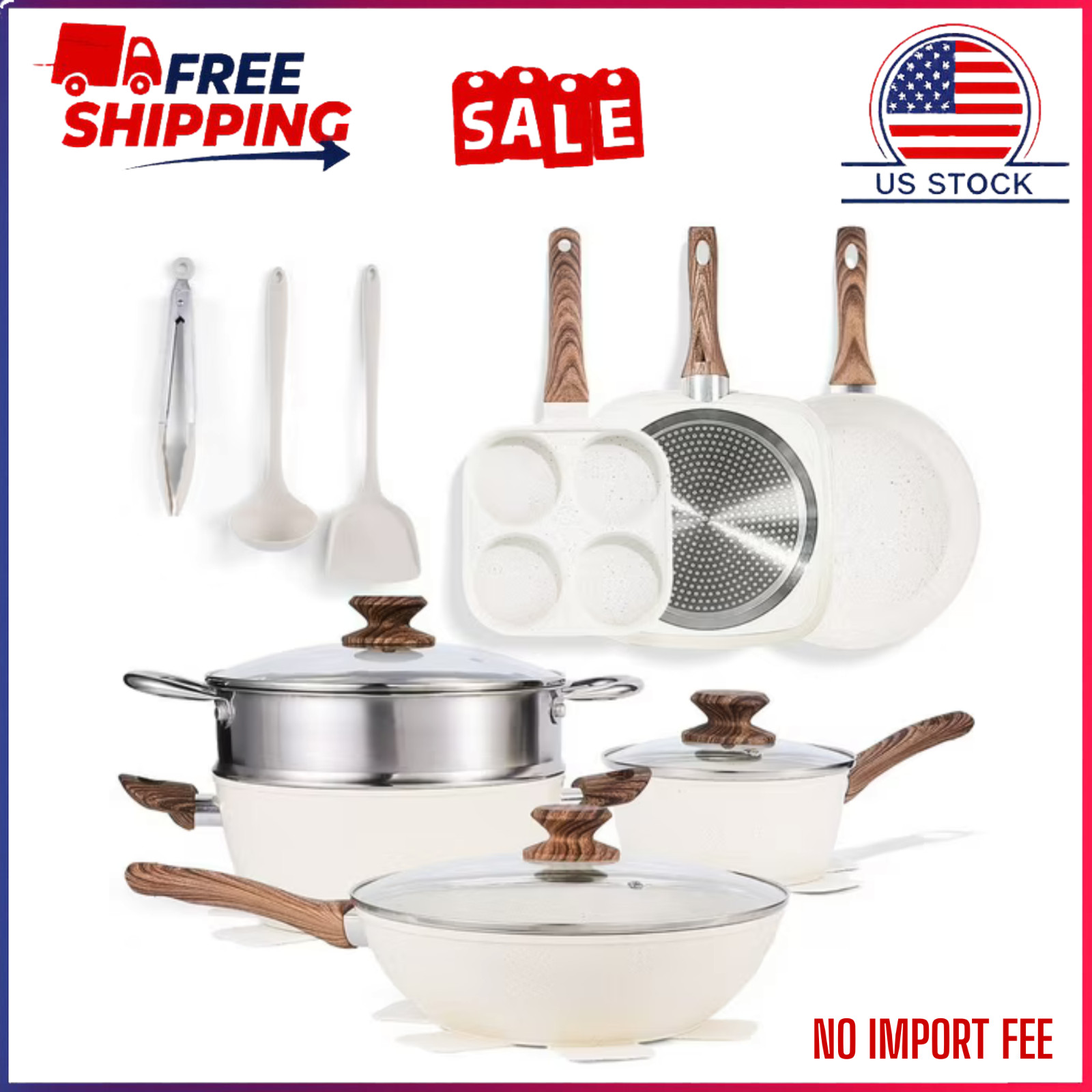 Gianna 17 Pcs Non-Stick Pots and Pans, Non-toxic Kitchen Cooking Set with Stay-C
