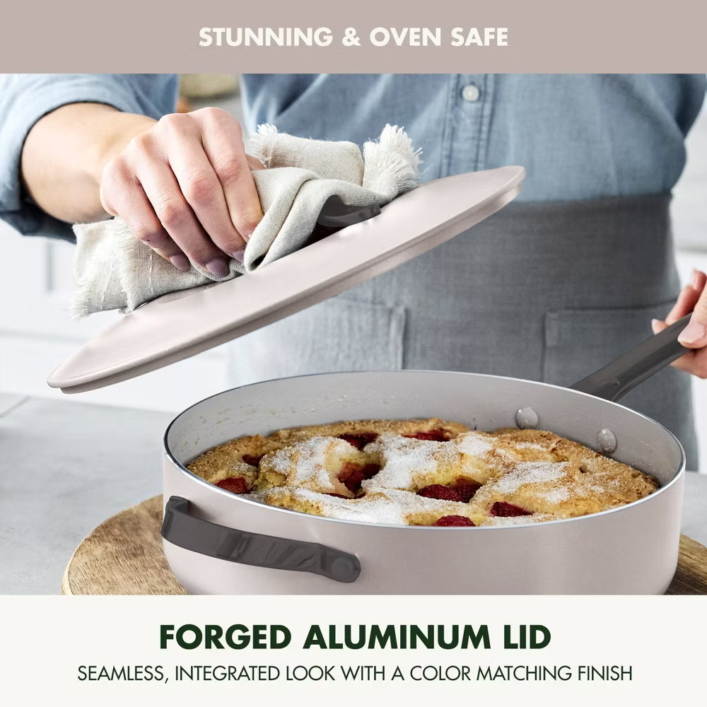 GreenPan 7PC Gray Ceramic Cookware Set – Fry Pan, Stockpot, Black Steel