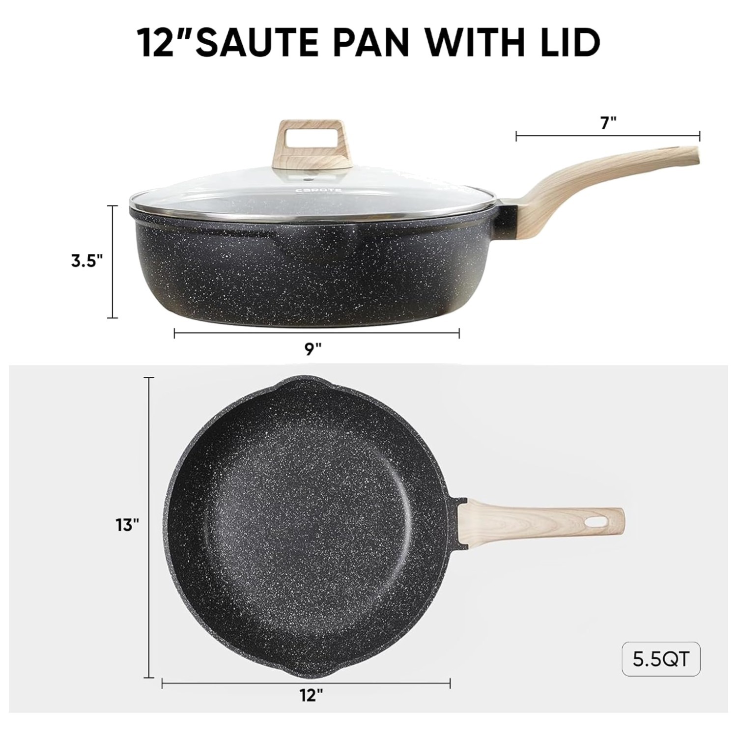Ergonomic Design Saute Pan with Tempered Glass Lid