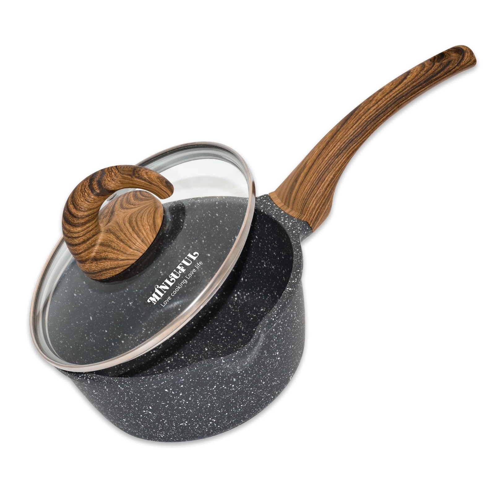 Nonstick Saucepan with Lid, 1.8 Quart Classic Black Granite Coated Pasta Soup Po