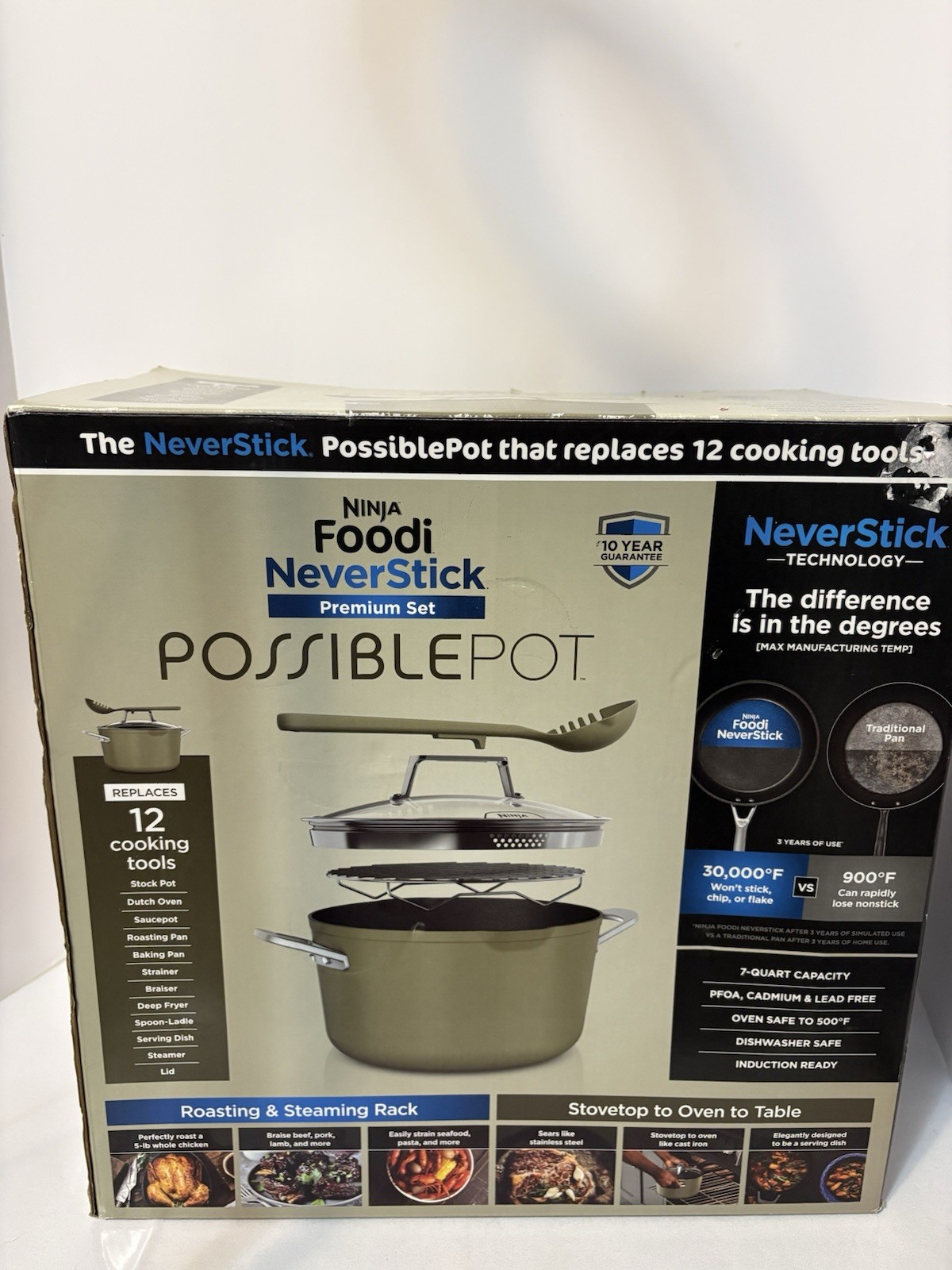 Ninja Foodi NeverStick Premium Set PossiblePot 7Qt Multi Purpose Pot Olive Green
