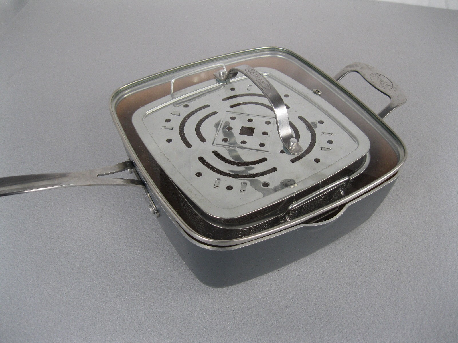 Gotham Steel Ceramic Square Deep Frying Pan, 9.5” Fryer/Steamer included