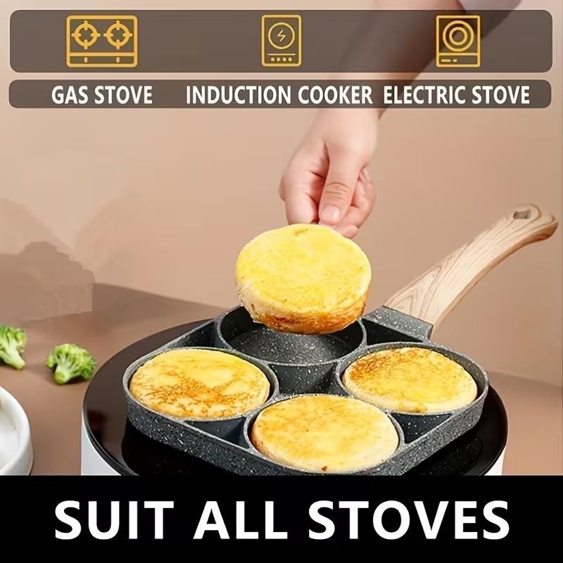 4-Hole Aluminum Alloy Non-Stick Frying Pan with Wooden Handle, Maifanstone Coati