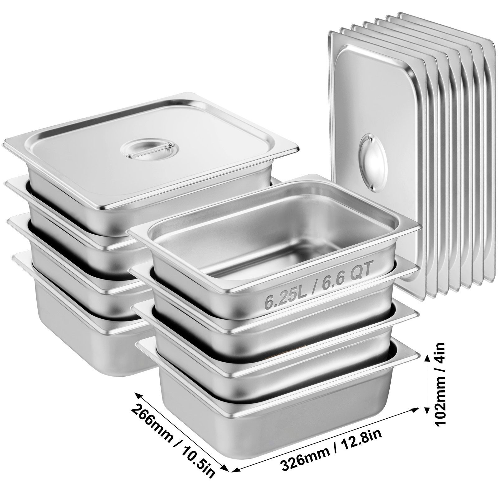 8-Piece 1/2 Size Steam Table Pans, 4in Deep, Stainless, Anti-Jam
