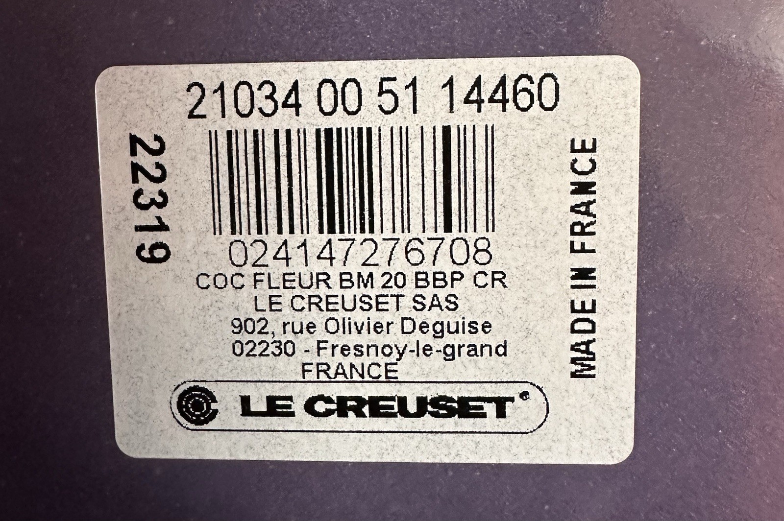 Le Creuset Flower Cast Iron Cocotte 2.25 Qt. Blue Bell Purple w/Flower Knob. NIB