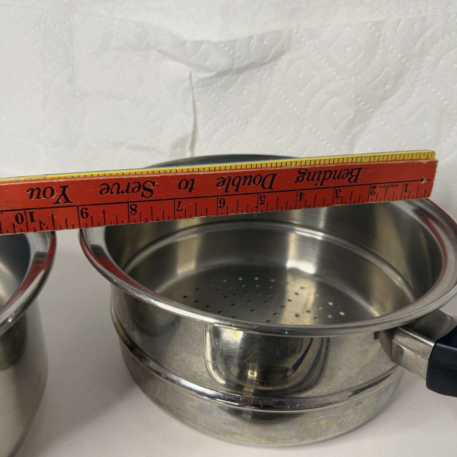 VAPO SEAL Sauce Pan 9” w Steamer Basket & Lid 7 Ply Surgical Stainless Steel