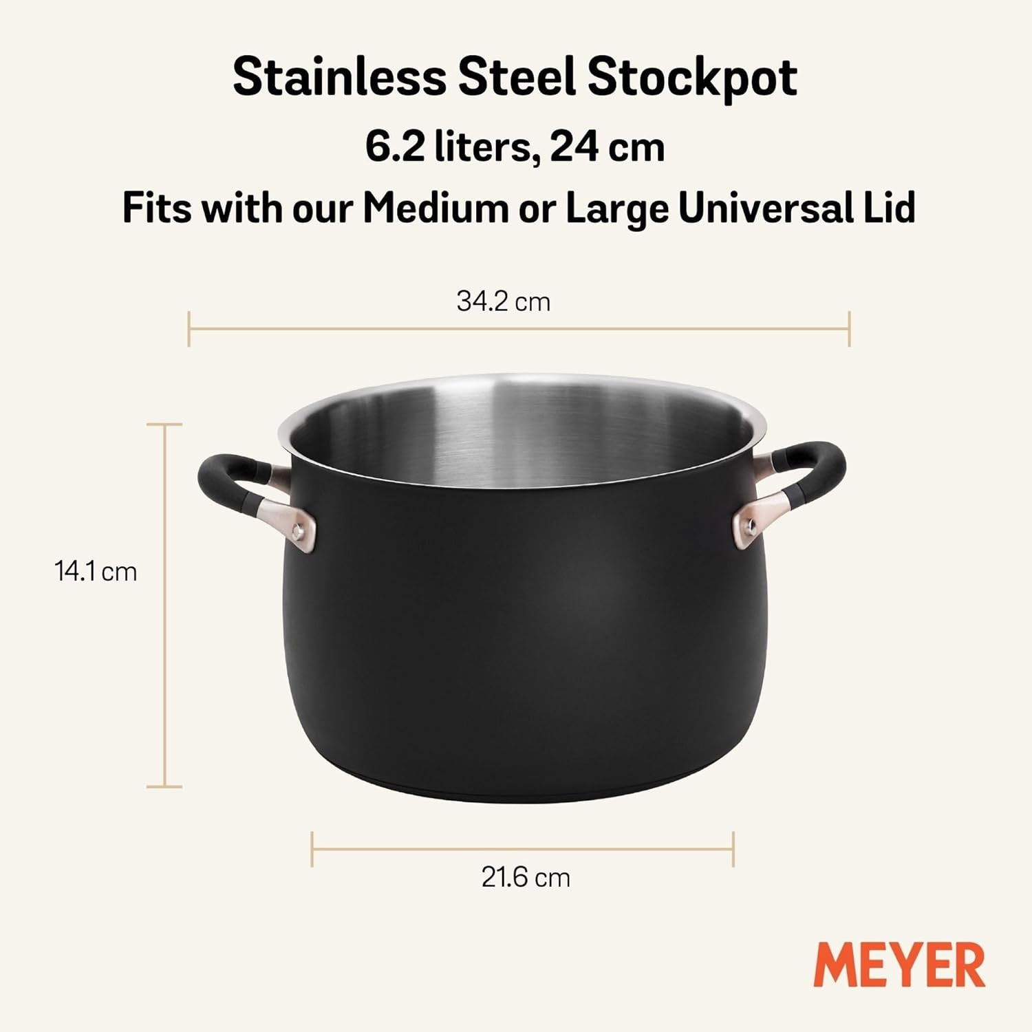 Meyer Stainless Steel Medium Stockpot | 6.5 Quart Stock Pot | Induction Pot | Di