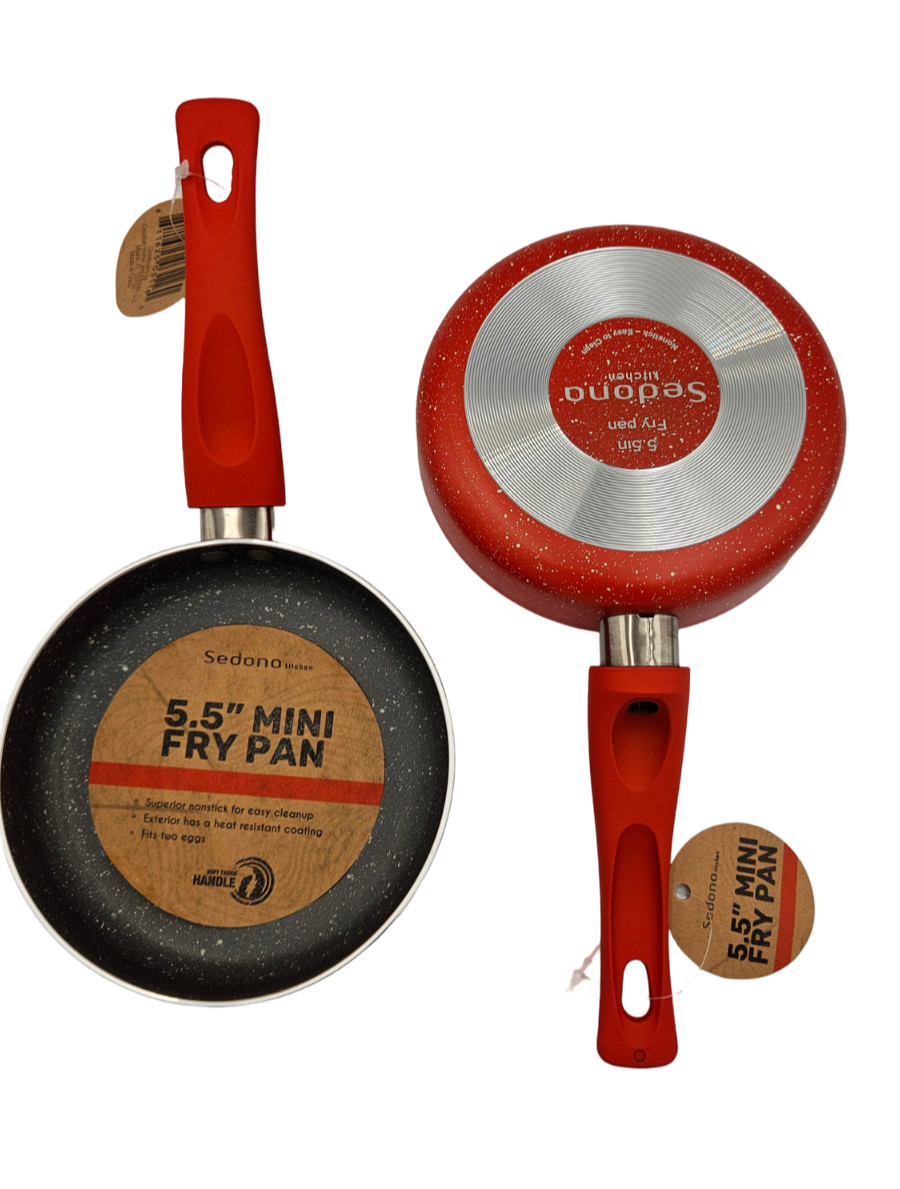 Sedona LOT OF 2 Mini Fry Aluminum Nonstick Pans 5.5″ in Red
