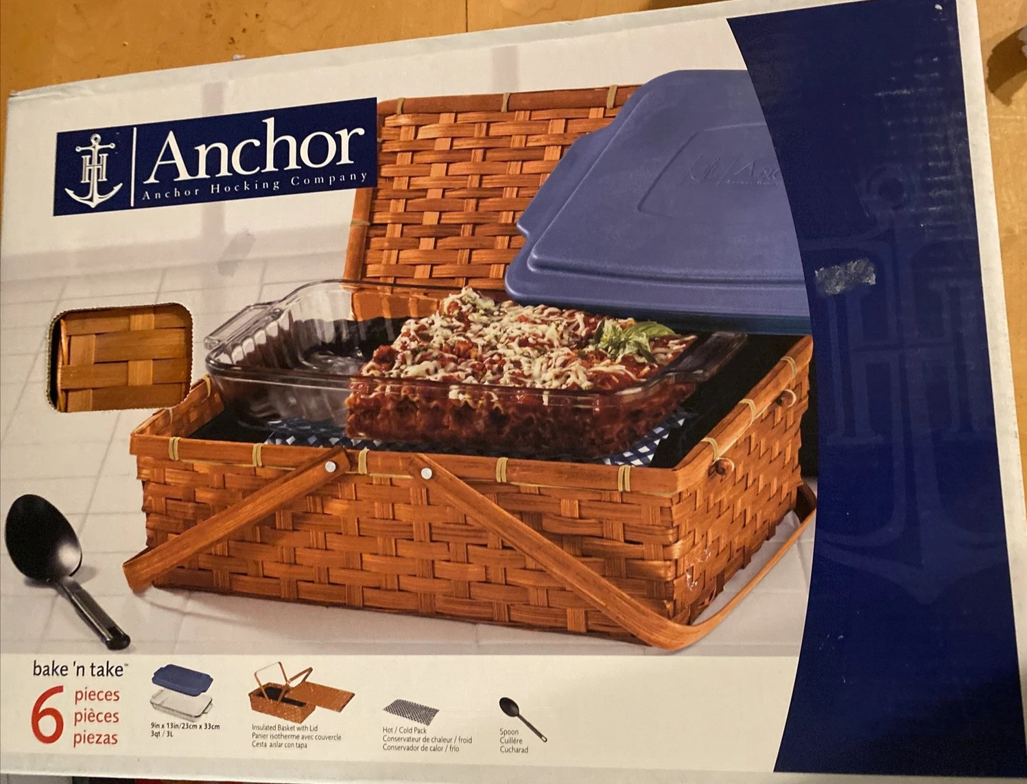New w/Box Anchor Hocking Bake N Take 6 Pieces Basket Casserole Baking Dish Glass