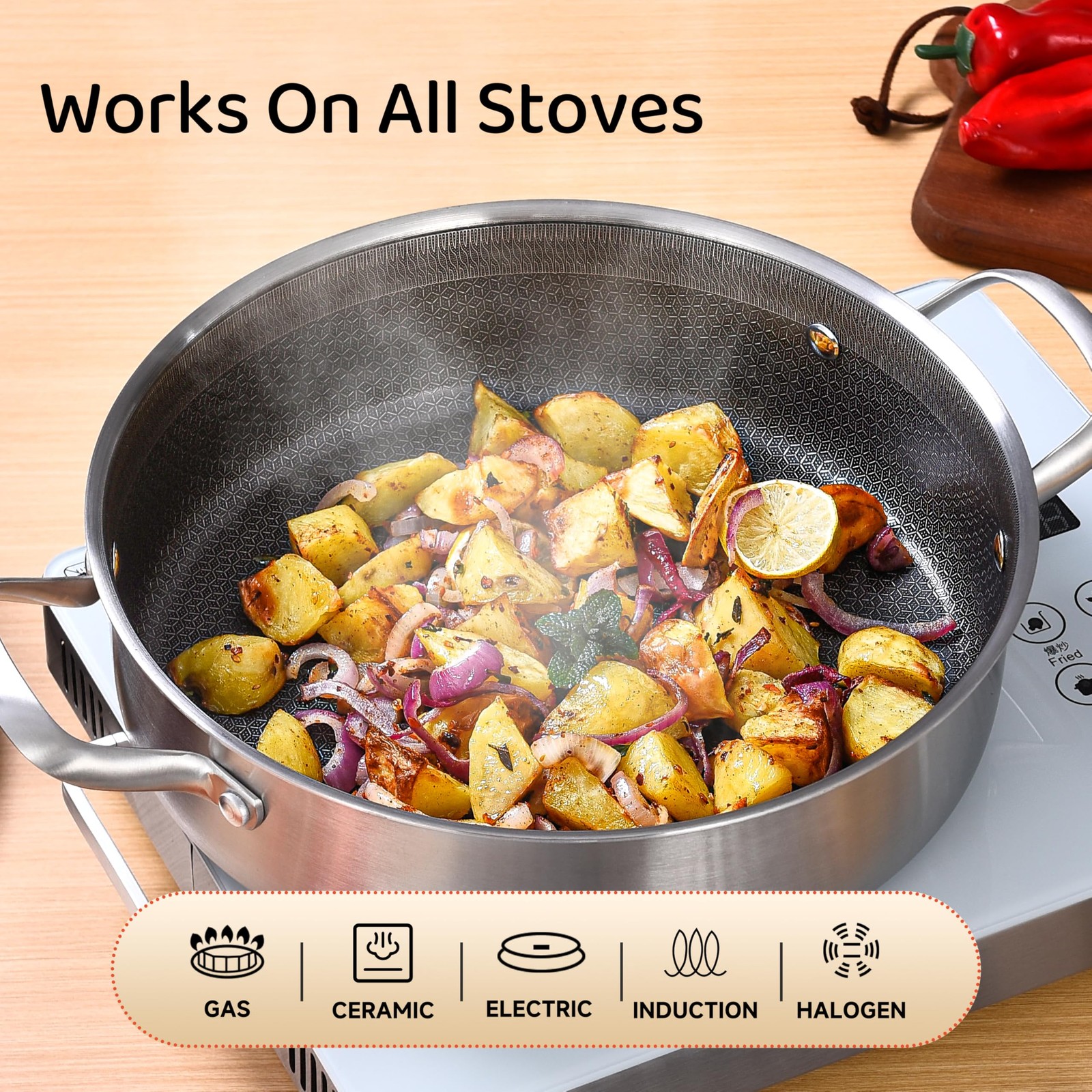 LOLYKITCH 5 QT Hybrid Ceramic Non Stick TriPly Stainless Steel Sauté Pan with…