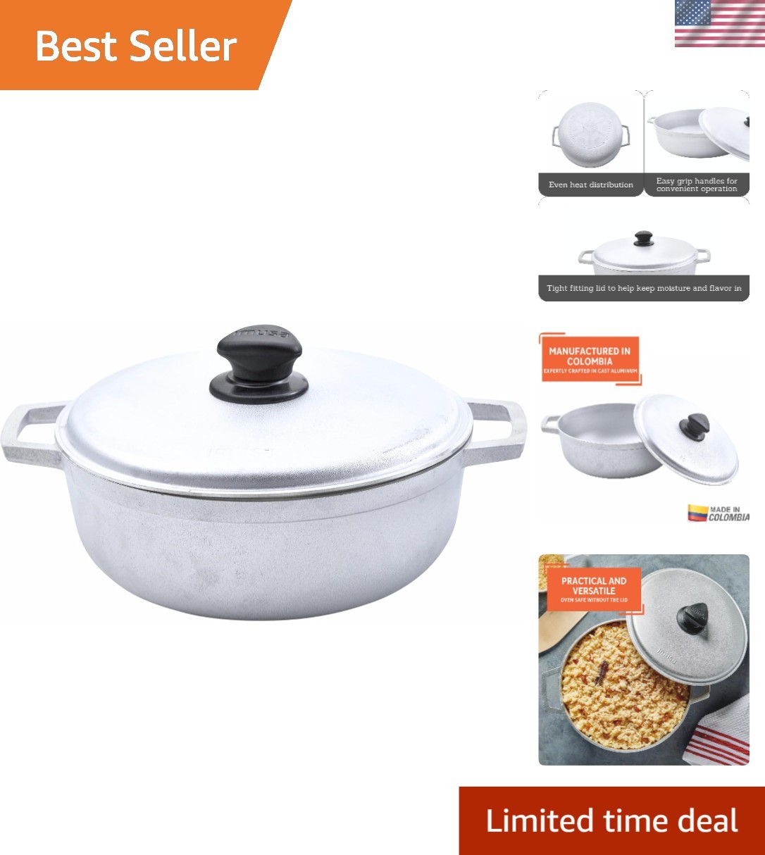 Versatile 4.8 QT Traditional Caldero – Superior Heat Distribution & Lid Included