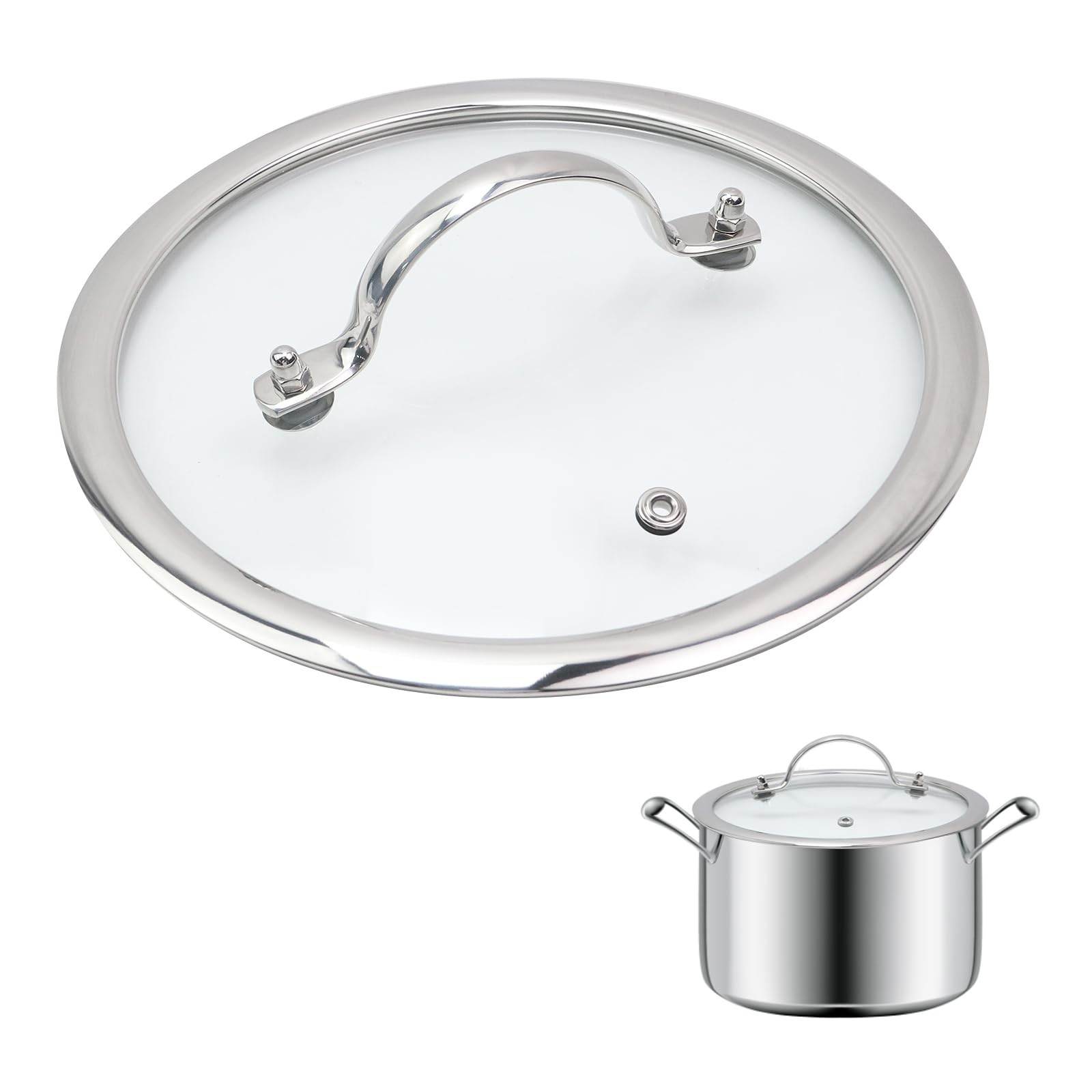 8″ Clear Glass Frying Pan Lid Replacement Cover, 428°F Heat Resistant, Stainless