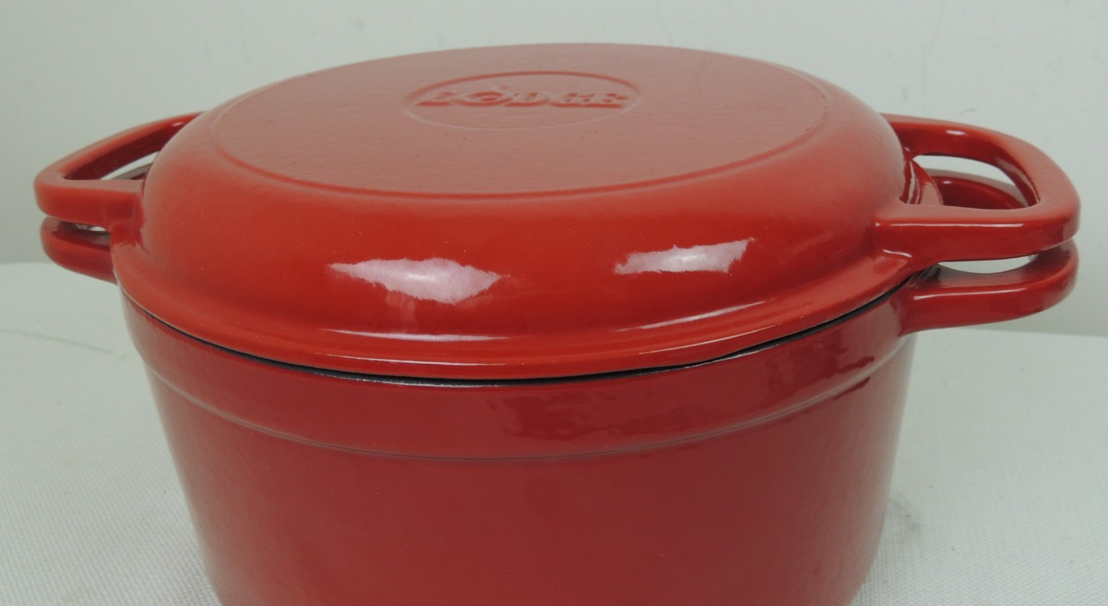 Lodge Enameled Cast Iron Lid ONLY Doubles As Grill Pan Fits 7 Qt Dutch Oven Red