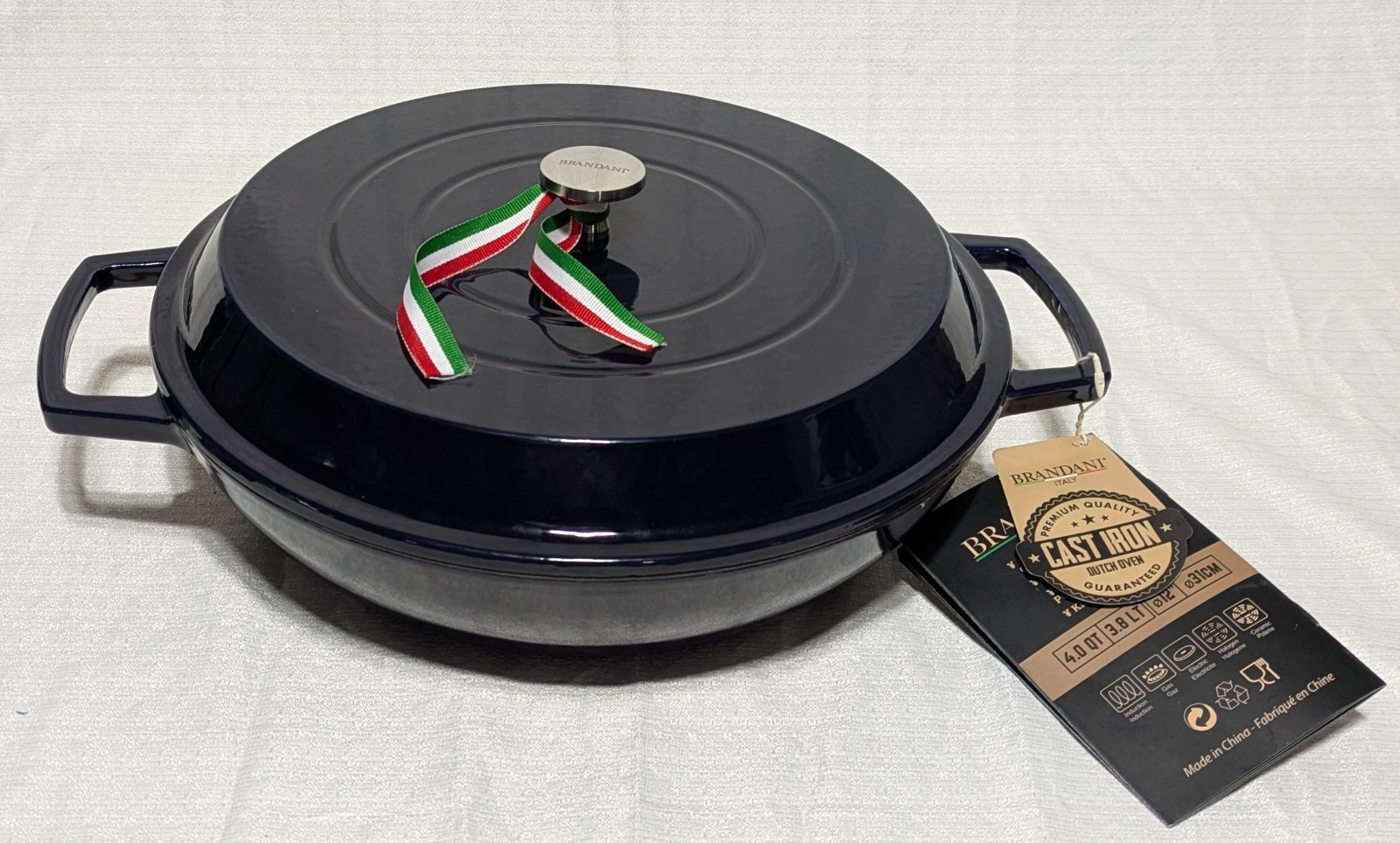 Brandani Italy Traditional Disa Cast Iron Braiser 4 qt Dutch Oven Pot Blue NEW