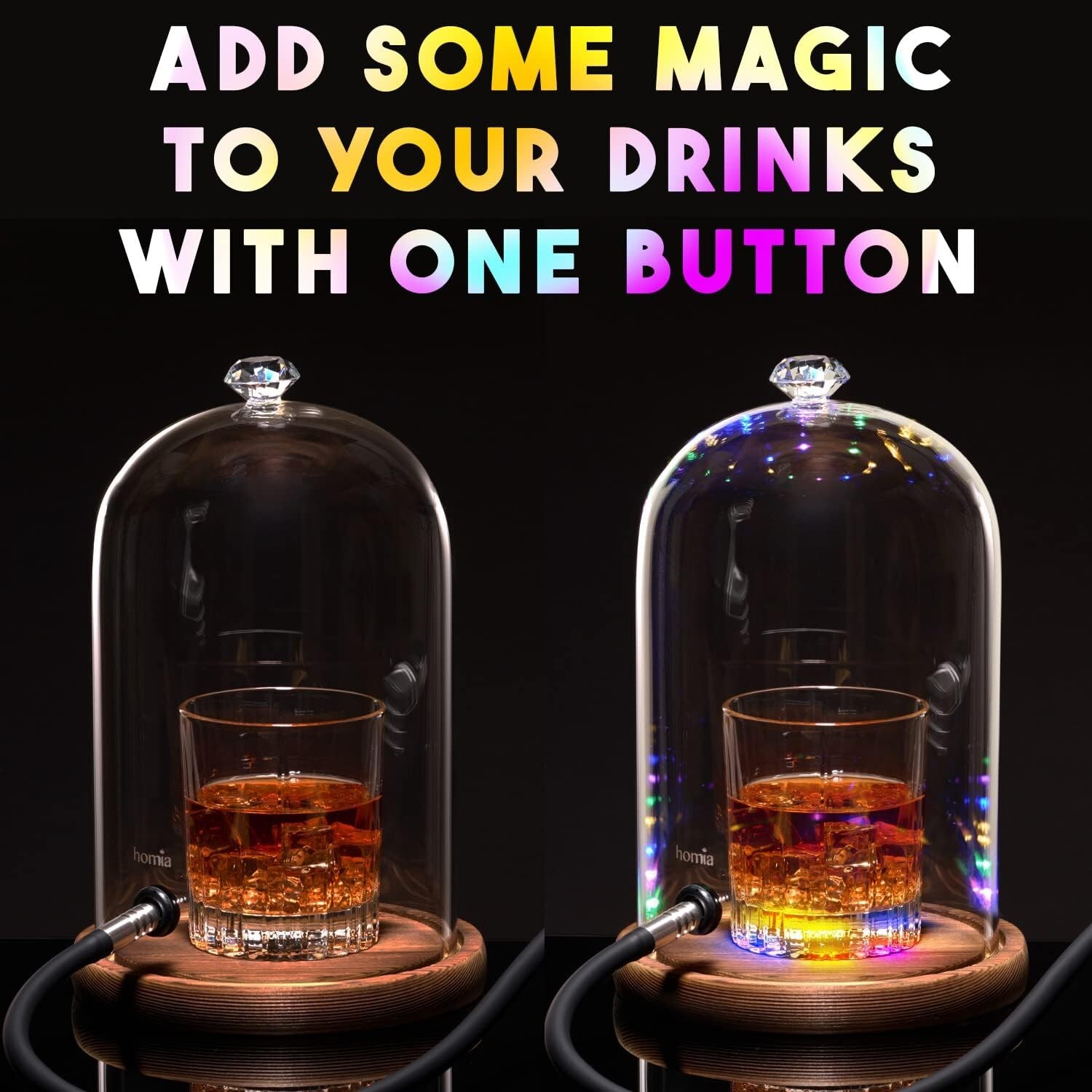 Smoking Gun Accessory LED lights Glass Dome 10.2 x 5.5 Lid Wooden Base Glass