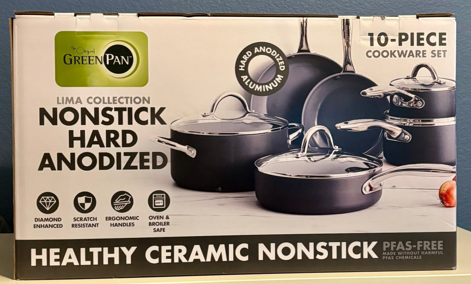 GreenPan Lima Coll 10 Piece Hard Anodized Healthy Ceramic Nonstick Cookware Set
