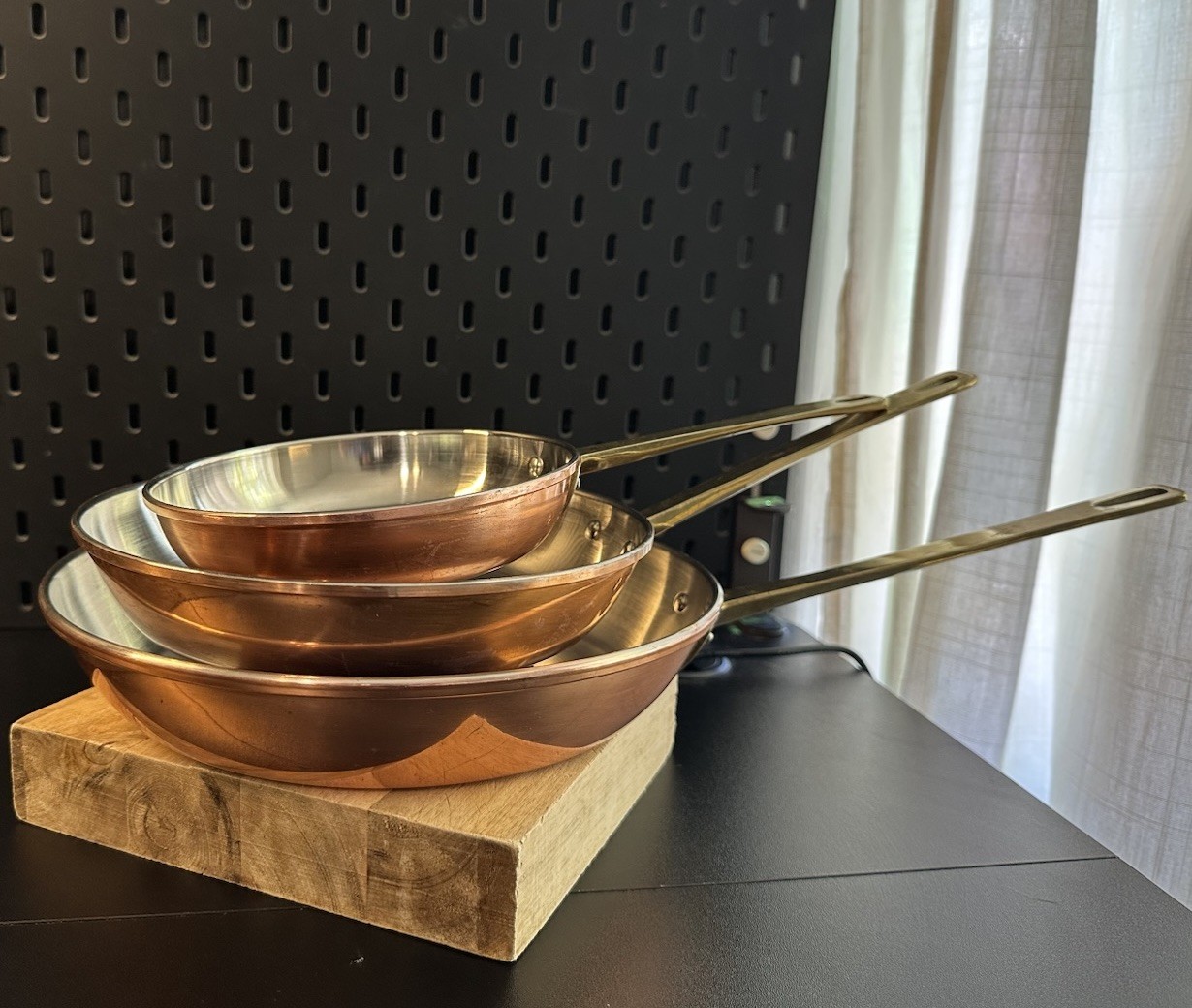 3 P Vintage Solid Copper Stainless Steel Frying Pan Set 6” 8” 10” Brass Handles