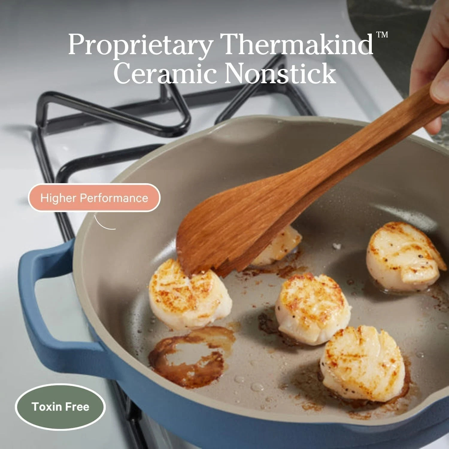 Our Place Large Always Pan 12.5” 10 in 1 Nonstick Pan w Lid & spoon BLUE SALT