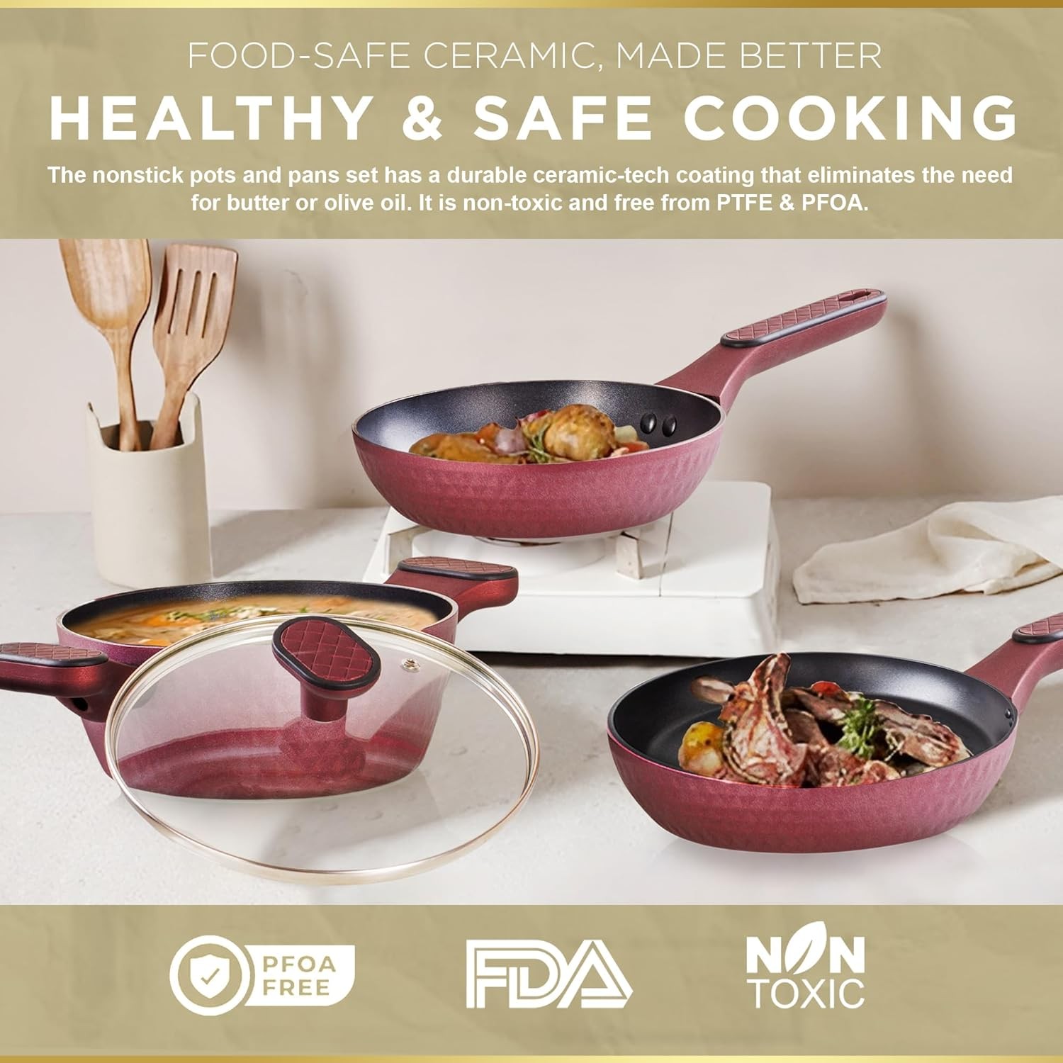 Moss & Stone 4 Piece Nonstick Cookware Set, Small Pots And Pans Set Non stick Wi