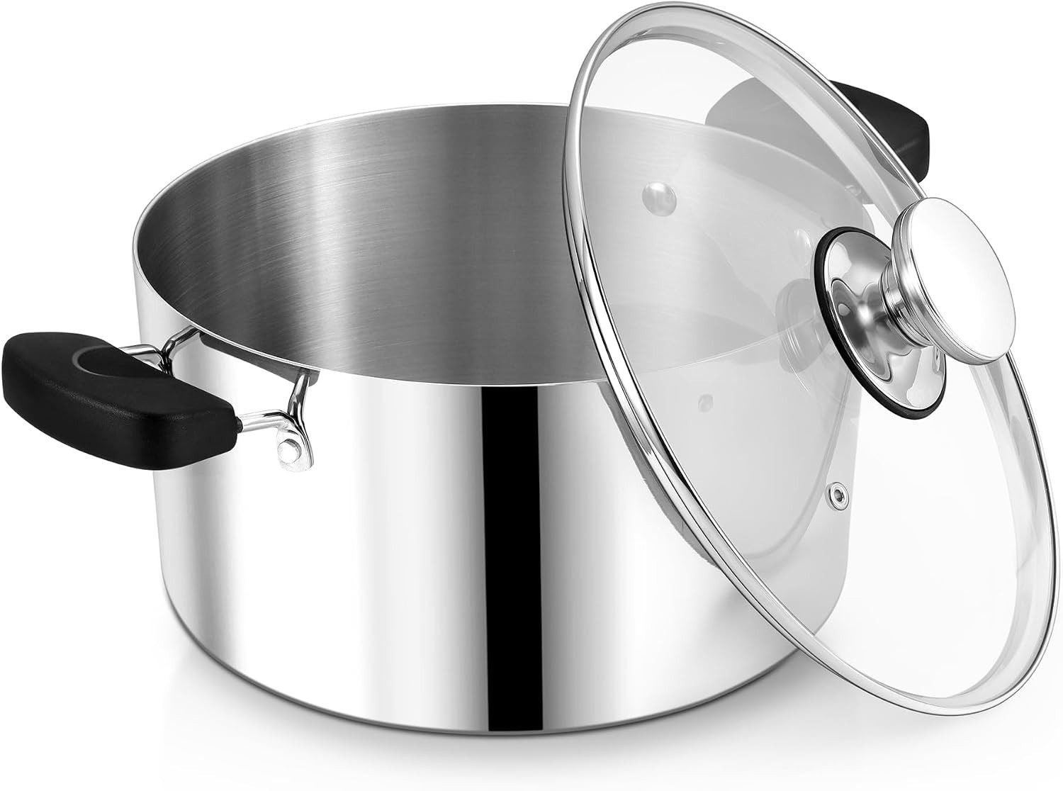 8 Quart 3-Ply Cooking Stock Pot with Lid, Stainless Steel Large Pot for Pasta…