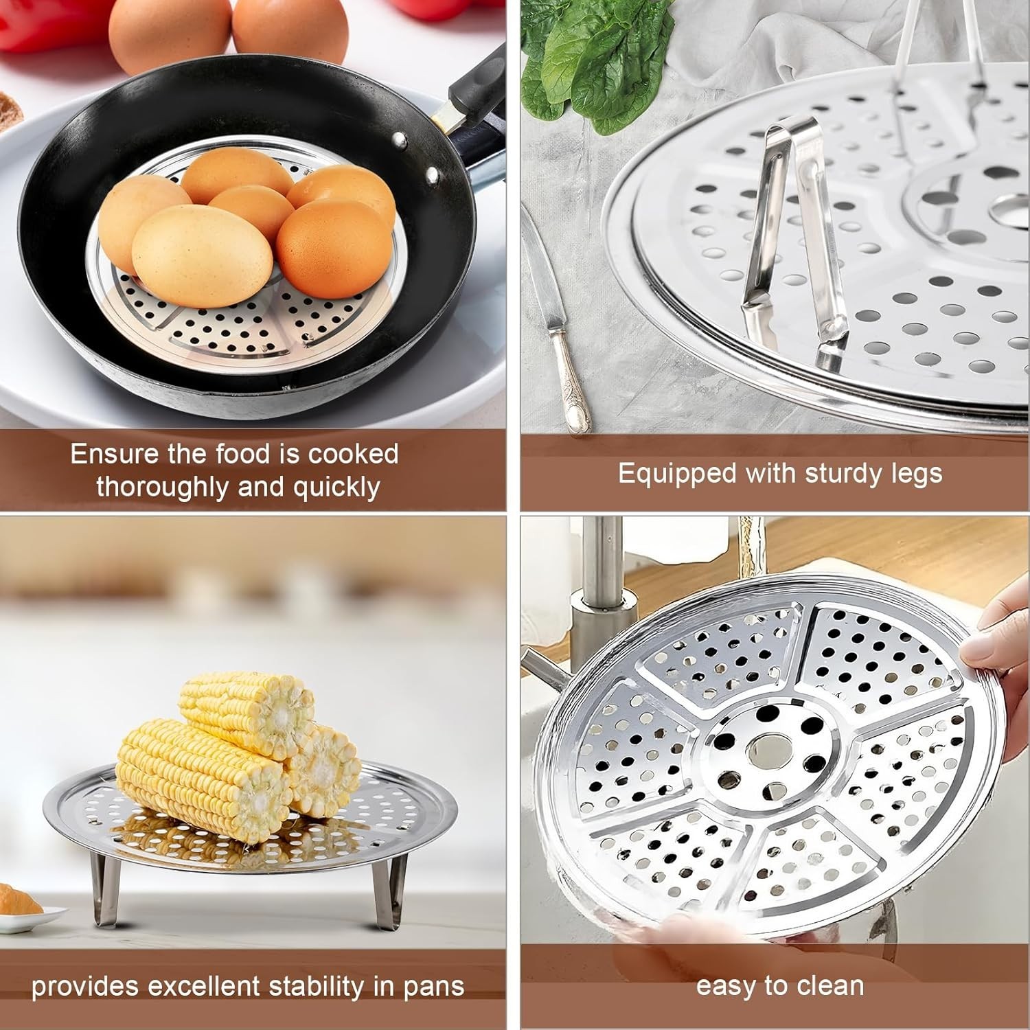 Versatile Stainless Steel Food Steamer Rack – 8.7 Inches for Healthy Cooking