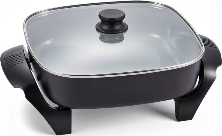 Sartén Eléctrica Cerámica 12″x12″ Antiadherente Sin PFAS 1200W Negra, Nuevo