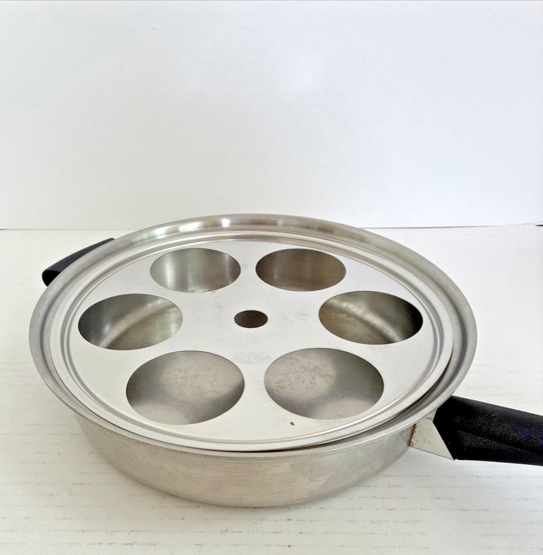 5 PC Amway QUEEN 18 8 SS Multi Ply 6qt Stock Pot Dome 11″ Fry Pan Lid Egg Insert