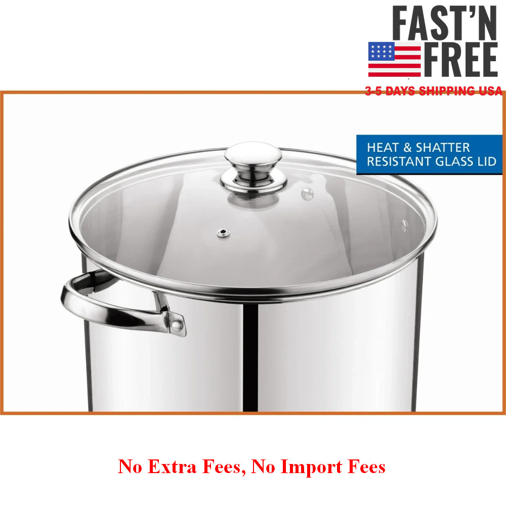 Mainstays Stainless Steel 20 Quart Stock Pot with Glass Lid Induction Compatible