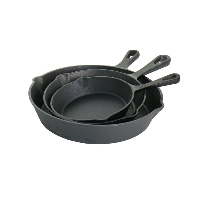 MegaChef Pre-Seasoned 3 Piece Cast Iron Skillet Set Frying Pan Set , 6″, 8″& 10″