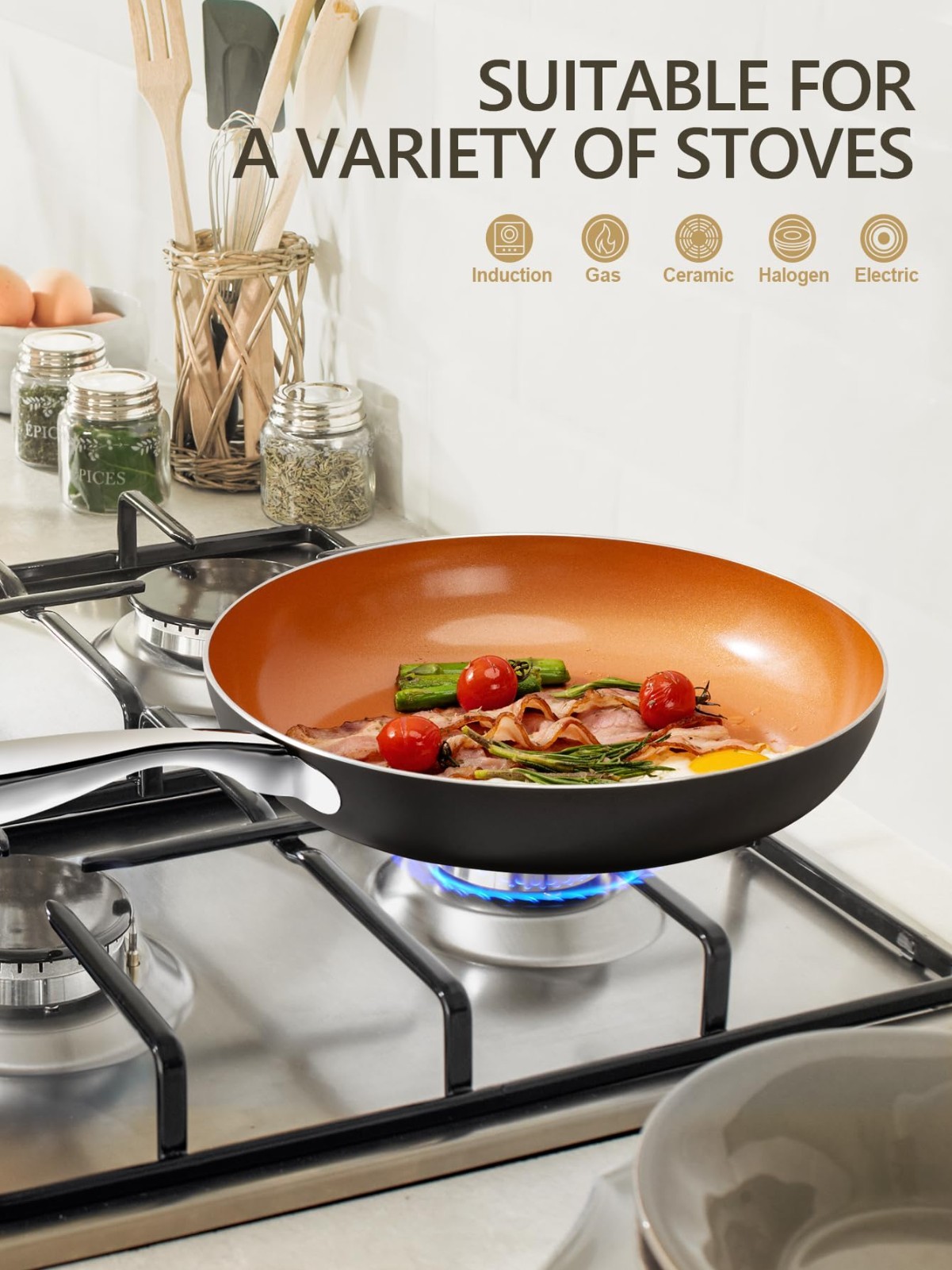 Large 14″ Ceramic Nonstick Frying Pan with Lid, Induction Compatible Skillet