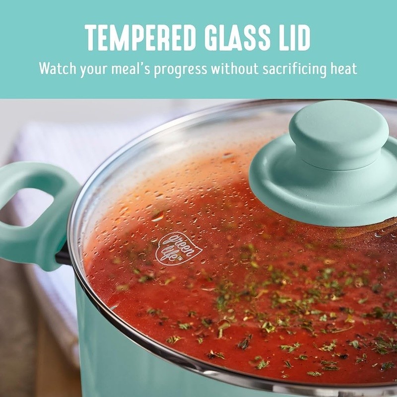 16 Piece Ceramic Nonstick Cookware Set W/ Glass Lids Stay Cool Handles New