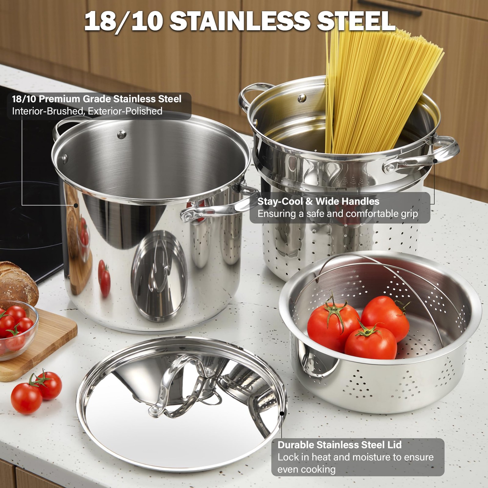 Cooks Standard Pasta Pot 18/10 Stainless Steel 12 Quart, Spaghetti Cooker Steame