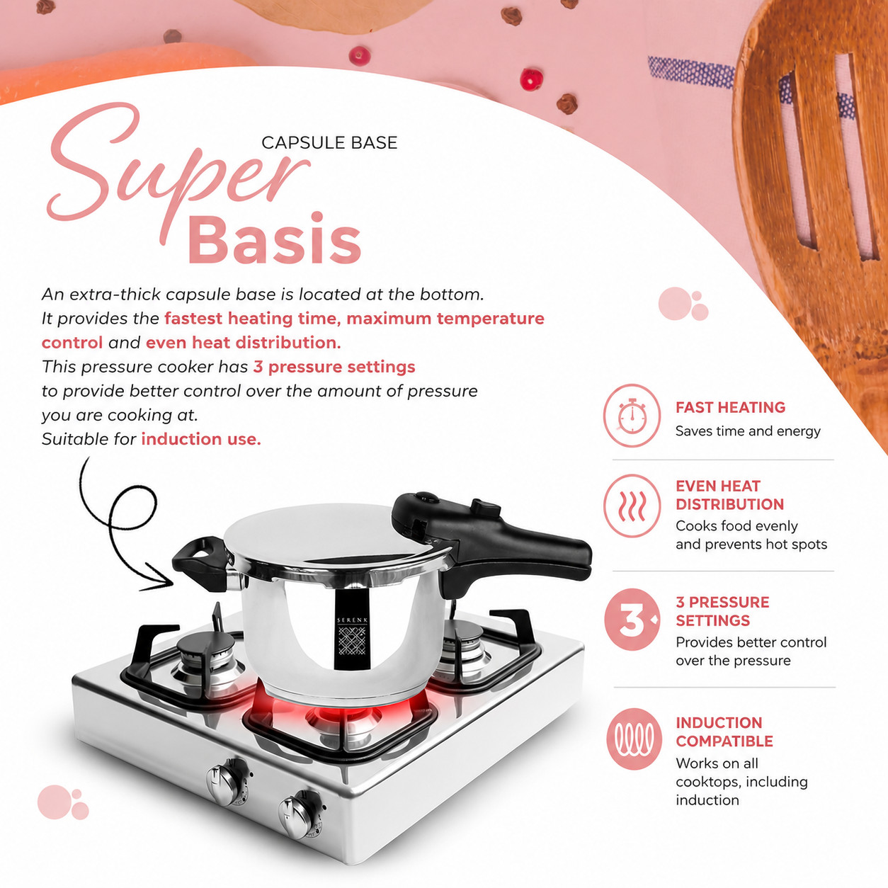 Serenk Modernist 5 qt – 5 L Stainless Steel Pressure Cooker, Safety Mode