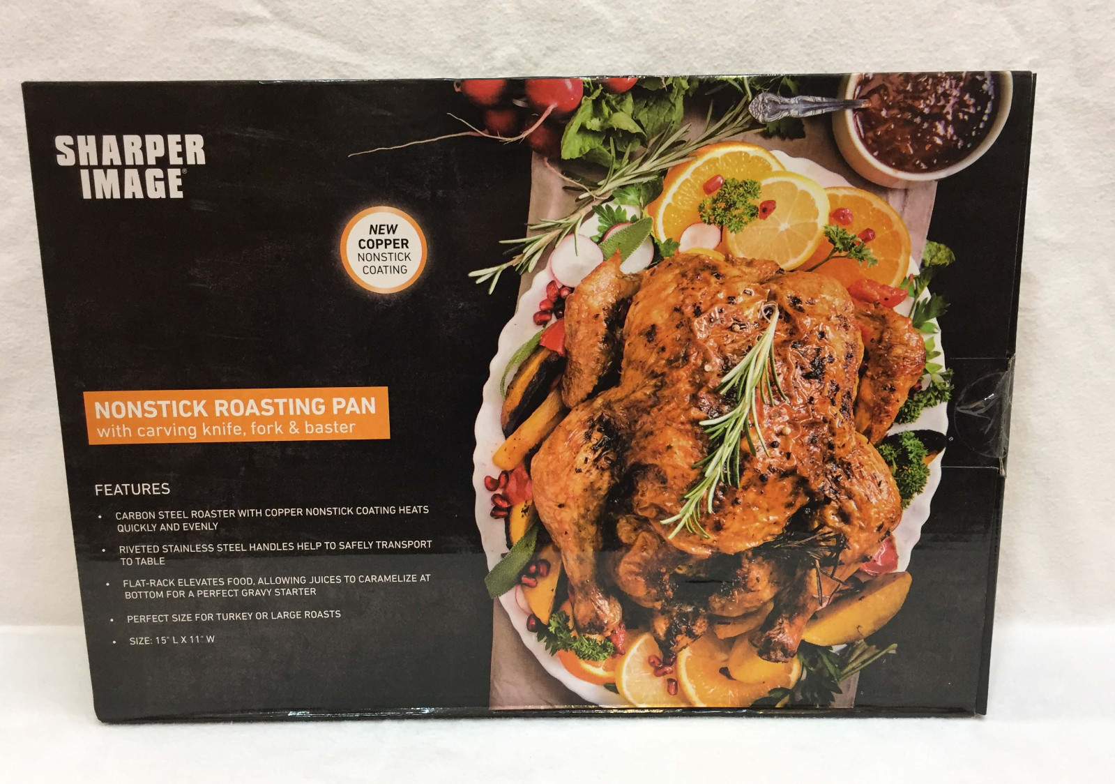 Roasting Pan Copper Nonstick Coating 15 x 11″ Kit Carving Knife Fork & Baster