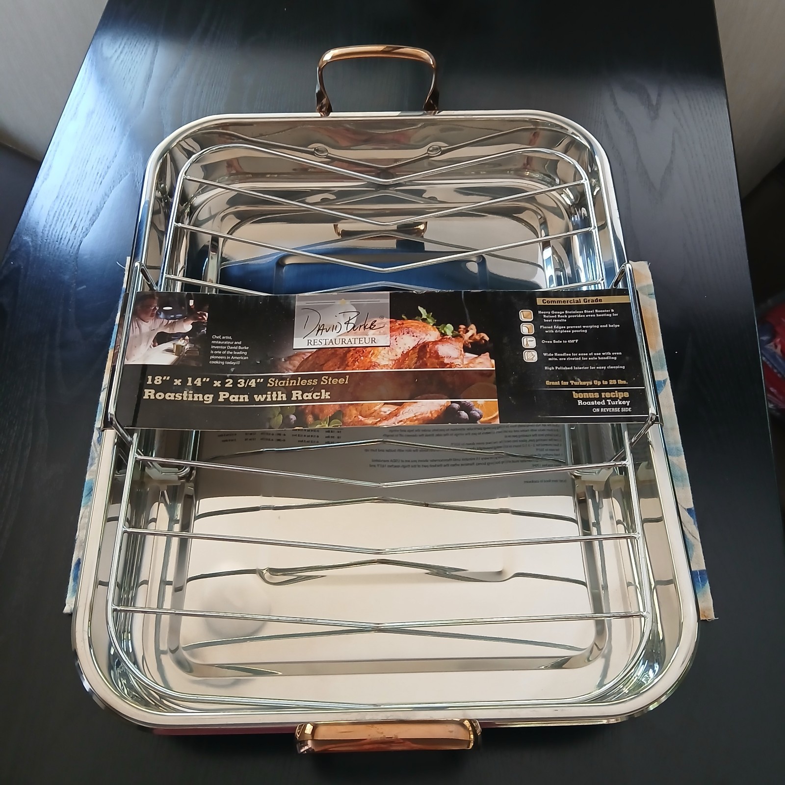 Roasting Pan w/ Rack David Burke Commercial Grade Stainless 18 X 14 X 2 3/4 NEW